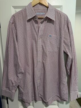 Southern Tide Men's Red and White Check Button-Down Shirt